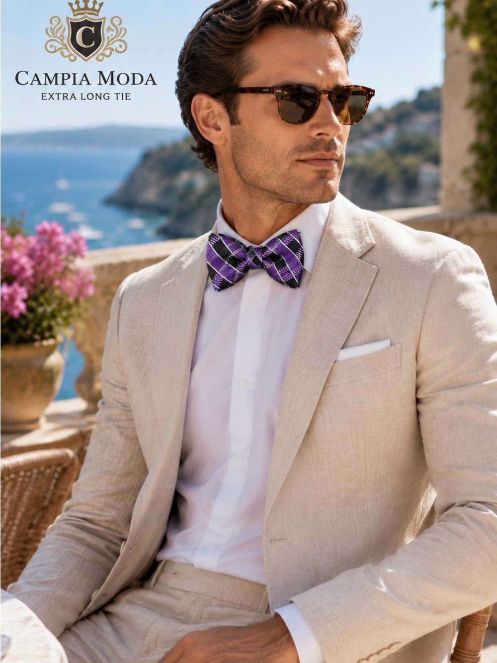 Campia Moda 100% Silk Extra-Long Gentleman’s Tie – Purple & Black Classic Check